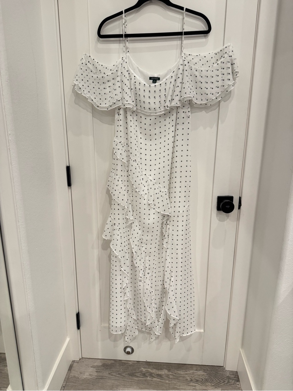 wild fable White Dress with Black Polka Dots One-Shoulder Ruffle